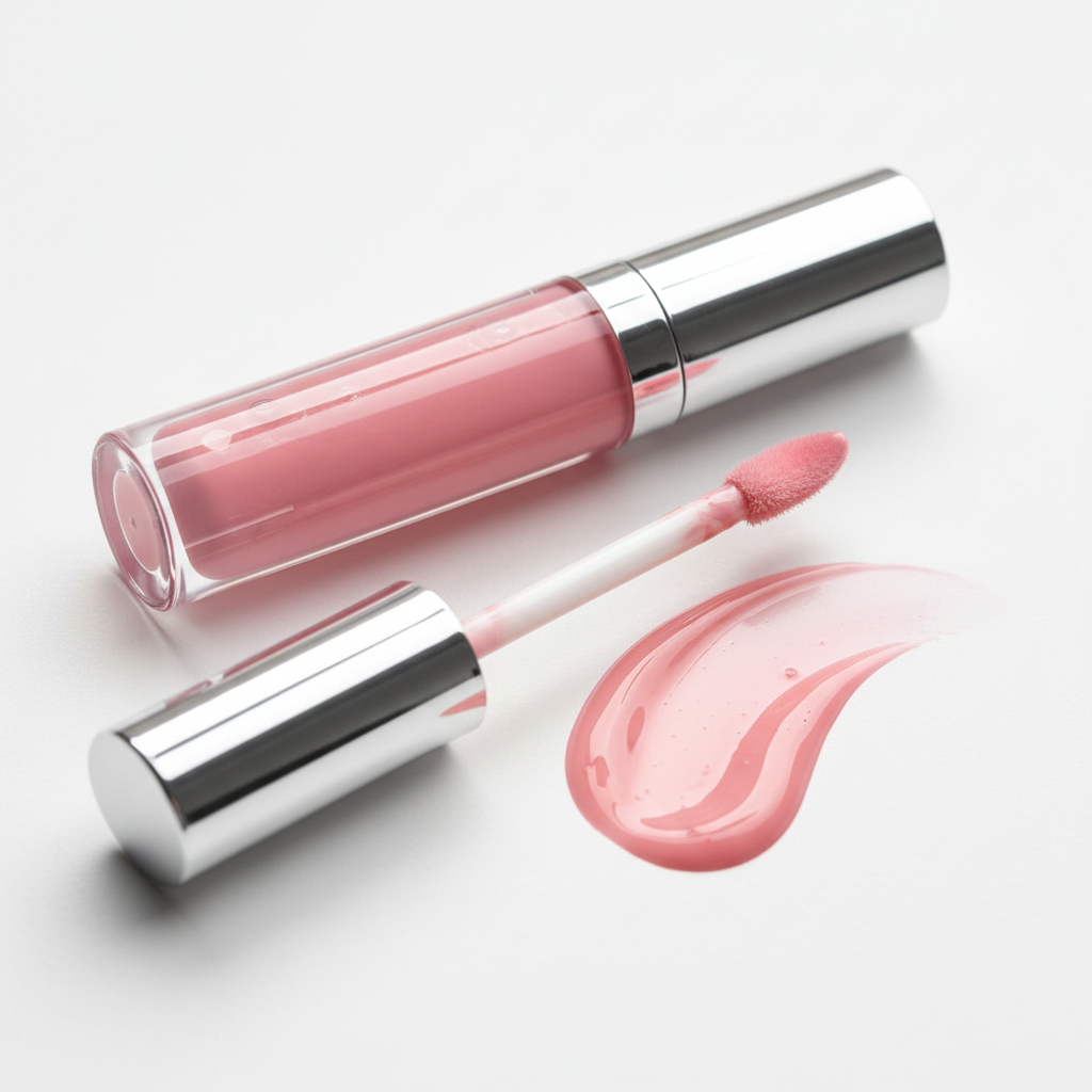 Lip gloss tube side angle with applicator wand